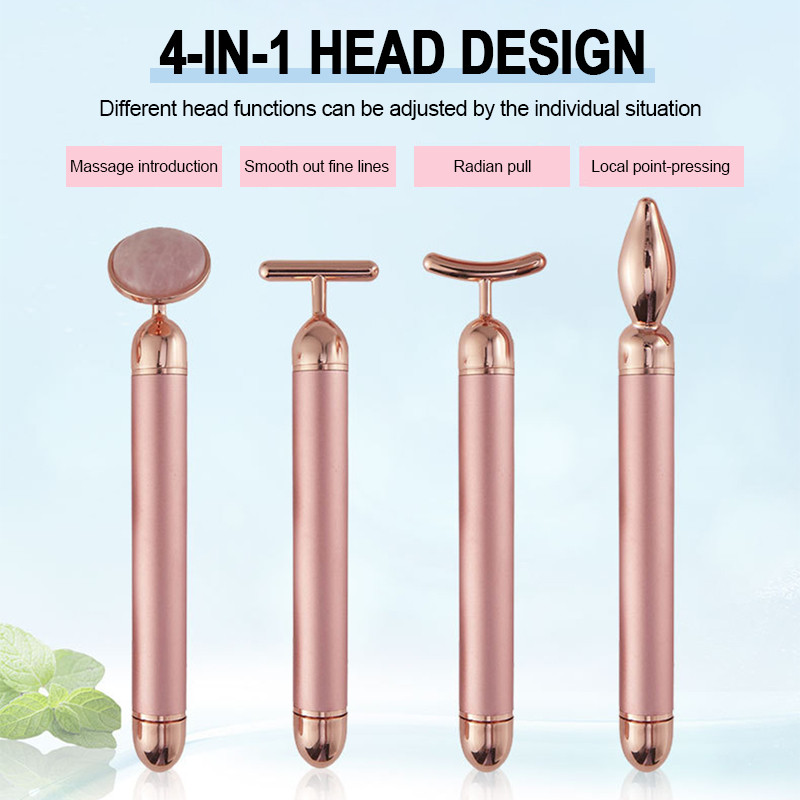 24K Gold Beauty Bar Arcmasszírozó Elektromos Vibráló Rózsakvarc 3D Roller Arc Lifting Test Arc Gua Sha Jade Roller