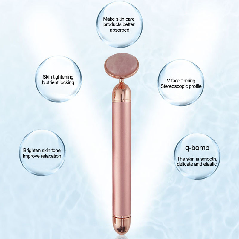 24K Gold Beauty Bar Arcmasszírozó Elektromos Vibráló Rózsakvarc 3D Roller Arc Lifting Test Arc Gua Sha Jade Roller
