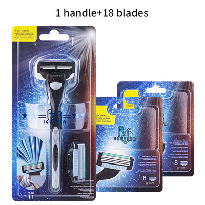 (1 rankena + 18 peilių) Vyriški skutimosi peiliukai visiškai nauji, aukštos kokybės Sharp 4 sluoksnių nerūdijančio plieno saugos skustuvo galvutės Mach 3