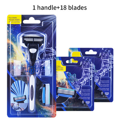 (1 rankena + 18 peilių) Vyriški skutimosi peiliukai visiškai nauji, aukštos kokybės Sharp 4 sluoksnių nerūdijančio plieno saugos skustuvo galvutės Mach 3