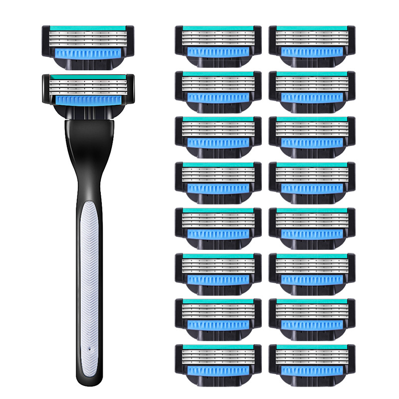 (1 rankena + 18 peilių) Vyriški skutimosi peiliukai visiškai nauji, aukštos kokybės Sharp 4 sluoksnių nerūdijančio plieno saugos skustuvo galvutės Mach 3