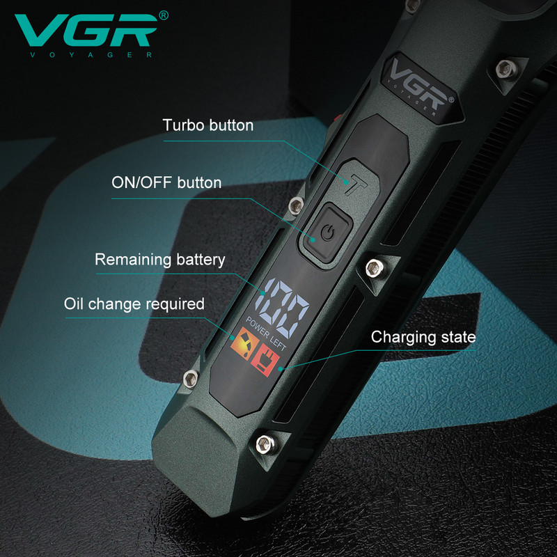 VGR Hair Trimmer Cordless μηχανή κοπής Επαγγελματική κουρευτική μηχανή Electric Barber Ψηφιακή κουρευτική οθόνη για άνδρες V-696