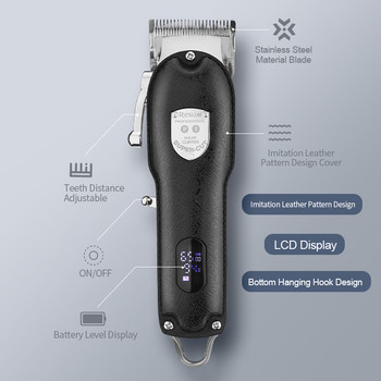 RESUXI Μεταλλική κουρευτική μηχανή μπαταρίας με βάση ProLi κουρευτική μηχανή Επαναφορτιζόμενη Zero Gap Barber Trimmer Cordless Hair Cutter Ανδρική ξυριστική μηχανή
