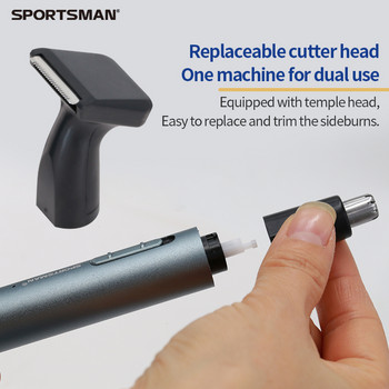 Нов електрически тример за подстригване на космите в носа Метално алуминиево тръбно тяло USB зареждане 2 в 1 Почистване на порите Форма на храм Нож Подстригване на космите в носа