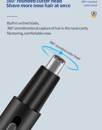 Нов електрически тример за подстригване на космите в носа Метално алуминиево тръбно тяло USB зареждане 2 в 1 Почистване на порите Форма на храм Нож Подстригване на космите в носа