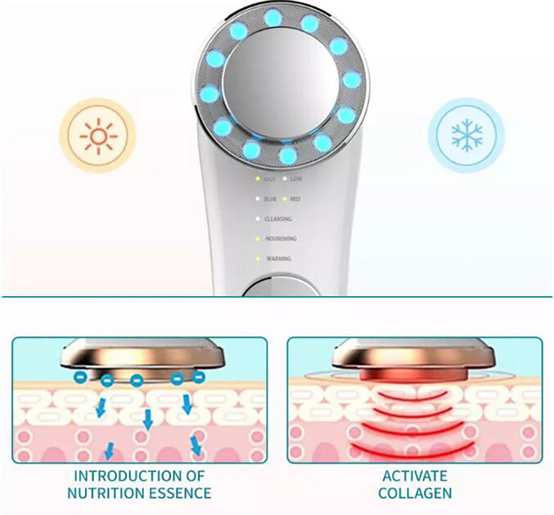 Arcmasszírozó LED fényterápia Arc emelő ránctalanító Bőrfeszesítő Hot Cool Beauty készülék