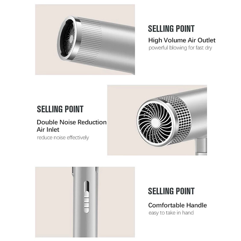 Profesionalno sušilo za kosu Alat za oblikovanje kose Salonsko sušilo za kosu s toplim i hladnim zrakom Promjenjive frekvencije visoke snage, tiha njega kose s negativnim ionima