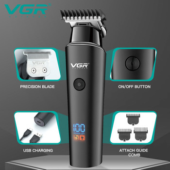 VGR Комплект машинки за подстригване Електрически тример за коса Безжичен подстригване на брада за мъже Бръснар Машина за подстригване за мъже Акумулаторна USB