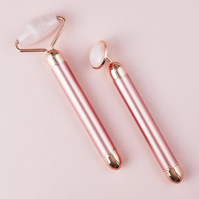 24K Gold Face Lift Beauty Bar Arcmasszírozó Görgő Elektromos Vibráló Rózsakvarc Bőrápoló Masszázs Készülékek Chin Slim Tool