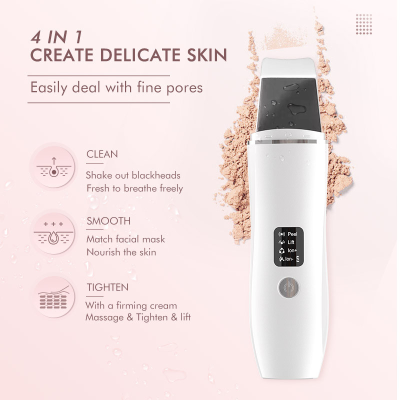 EMS ultrahangos bőrradír vibrációs arc spatula peeling lapát ion akne mitesszer eltávolító tiszta kavitációs arcmasszírozó