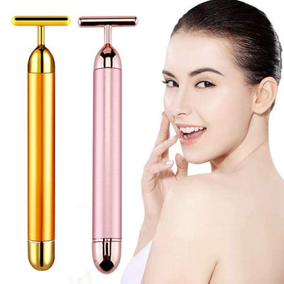 2 db 24k Gold Face Lift Bar Roller vibrációs karcsúsító masszírozó arcápoló bot arcszépség bőrápoló T alakú vibráló eszköz