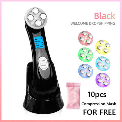 Instrument de frumusețe pentru lifting facial cu radiofrecvență Mezoterapie 5 în 1 EMS LED Photon Microcurent Frumusețe Masaj facial anti-îmbătrânire