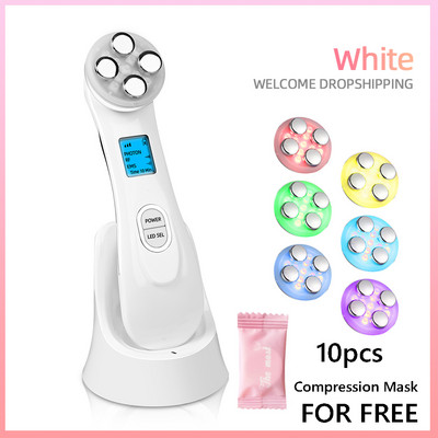 Instrument de frumusețe pentru lifting facial cu radiofrecvență Mezoterapie 5 în 1 EMS LED Photon Microcurent Frumusețe Masaj facial anti-îmbătrânire