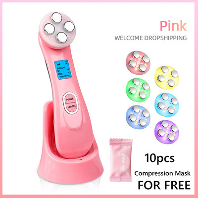 Instrument de frumusețe pentru lifting facial cu radiofrecvență Mezoterapie 5 în 1 EMS LED Photon Microcurent Frumusețe Masaj facial anti-îmbătrânire