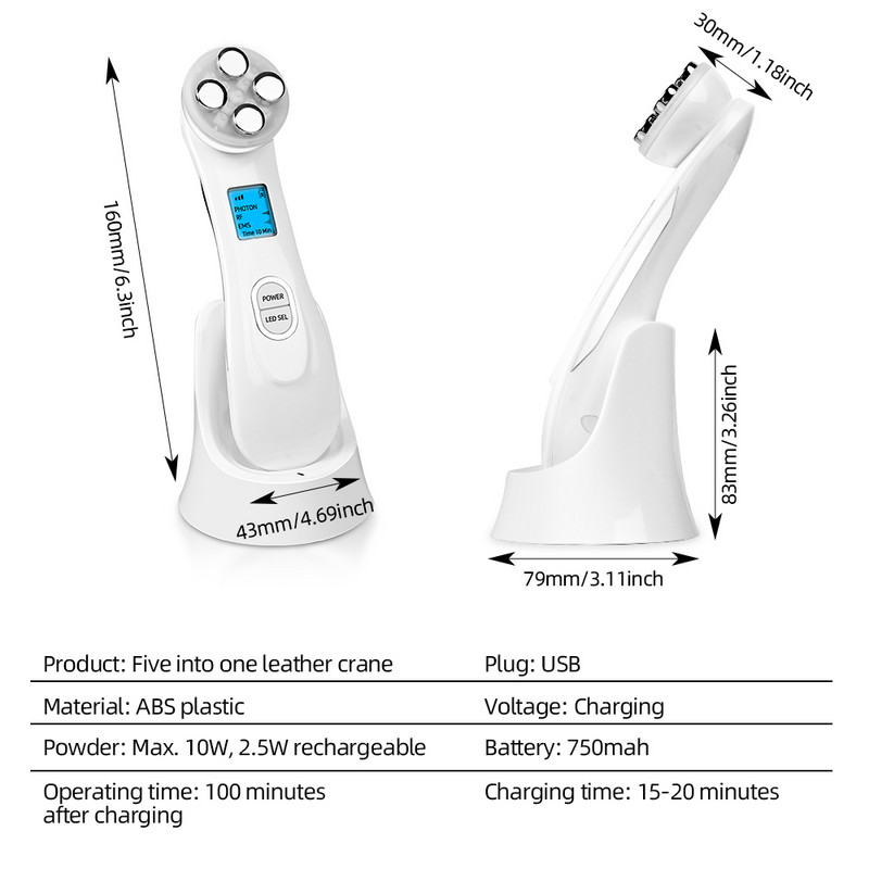 Rádiófrekvenciás Facial Lifting Beauty Instrument Mezoterápia 5 az 1-ben EMS LED Photon Microcurrent Beauty öregedésgátló arcmasszírozó