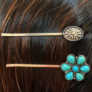 ΜΑΛΛΙΕΣ ΜΠΟΜΠΙ ΠΙΝΕΣ | Western Turquoise Hair Pin Clips Barrette Bling Γυναικεία Αξεσουάρ μαλλιών για κορίτσια Boho Cowgirl Τυρκουάζ φουρκέτα