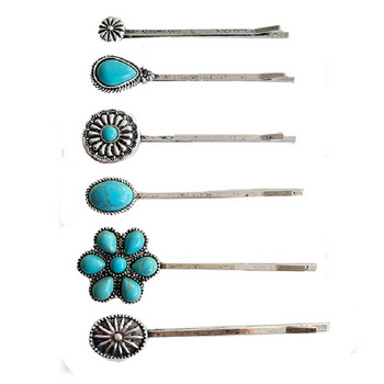 ΜΑΛΛΙΕΣ ΜΠΟΜΠΙ ΠΙΝΕΣ | Western Turquoise Hair Pin Clips Barrette Bling Γυναικεία Αξεσουάρ μαλλιών για κορίτσια Boho Cowgirl Τυρκουάζ φουρκέτα