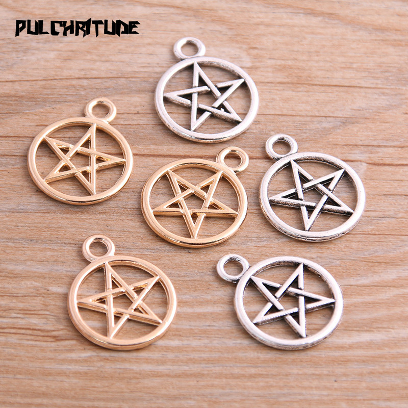 10 tk 20 * 25 mm uus kolm värvi pentagrammi võlusid ümmargused ripatsid isetegemise ehete jaoks käsitsi valmistatud aksessuaar