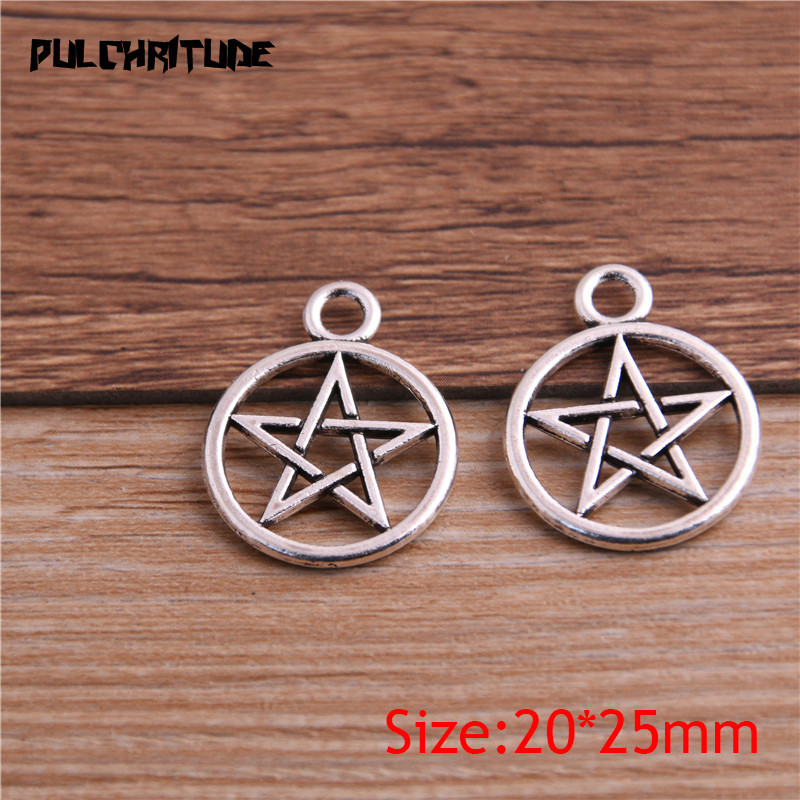 10 tk 20 * 25 mm uus kolm värvi pentagrammi võlusid ümmargused ripatsid isetegemise ehete jaoks käsitsi valmistatud aksessuaar