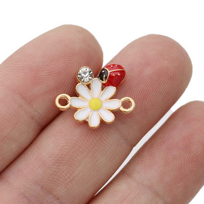 10 db aranyozott zománcozott virág katicabogár varázslat csatlakozók ékszerkészítéshez karkötő kiegészítők, barkács leletek 18x15mm