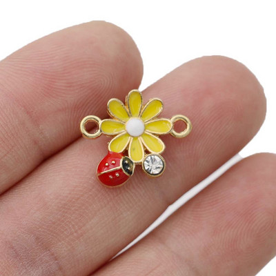 10 db aranyozott zománcozott virág katicabogár varázslat csatlakozók ékszerkészítéshez karkötő kiegészítők, barkács leletek 18x15mm