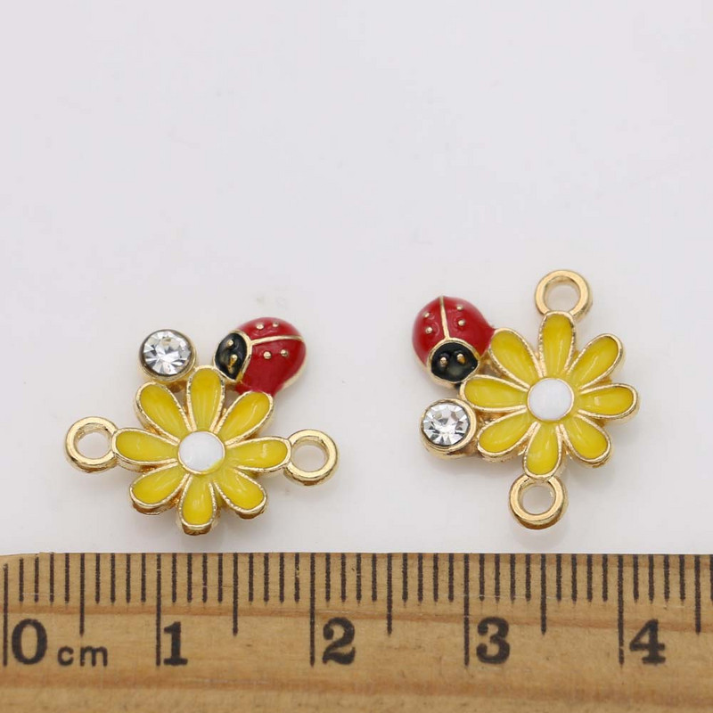 10 db aranyozott zománcozott virág katicabogár varázslat csatlakozók ékszerkészítéshez karkötő kiegészítők, barkács leletek 18x15mm