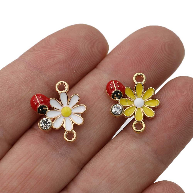 10 db aranyozott zománcozott virág katicabogár varázslat csatlakozók ékszerkészítéshez karkötő kiegészítők, barkács leletek 18x15mm