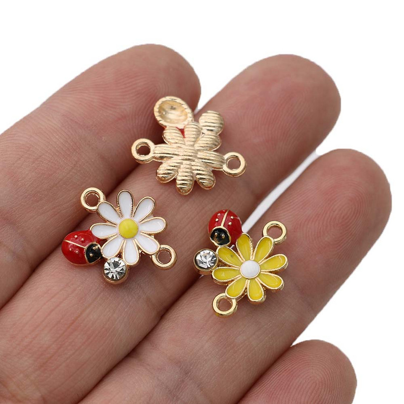 10 db aranyozott zománcozott virág katicabogár varázslat csatlakozók ékszerkészítéshez karkötő kiegészítők, barkács leletek 18x15mm