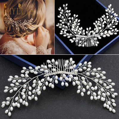 A83 Ötvözet Levelek Arany Menyasszonyi Fésű Esküvői Haj Kiegészítők Gyöngy Esküvői Fejdísz Kristály Strasszos Hajkapcsok Női Tiara