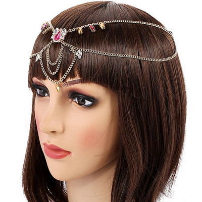 Бохо Етнически вериги за глава на челото Екзотични булчински сватбени аксесоари Лента за глава Украшение за глава Афганистанско индийско племе Femme Бижута за коса Подарък