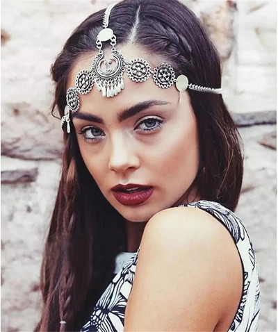 Gypsy Turkish Bohemian Head Chain Κοσμήματα ινδικών μαλλιών Tribal μέτωπο χορευτικά αξεσουάρ για τα μαλλιά γάμου Boho Headband Headpieces