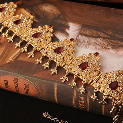 Marokansko vjenčanje Perle za kosu Nakit Traka za glavu od kristala u zlatnoj boji Cvjetna ogrlica Alžirska kruna, ženski dar