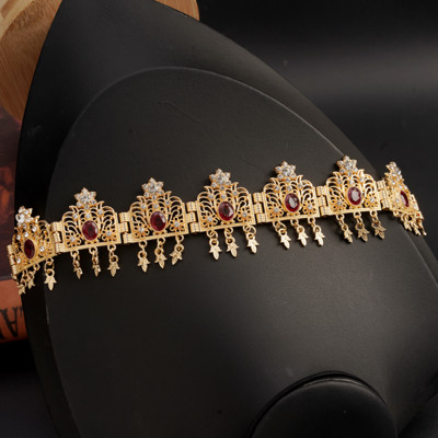 Marokansko vjenčanje Perle za kosu Nakit Traka za glavu od kristala u zlatnoj boji Cvjetna ogrlica Alžirska kruna, ženski dar