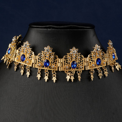 Marokansko vjenčanje Perle za kosu Nakit Traka za glavu od kristala u zlatnoj boji Cvjetna ogrlica Alžirska kruna, ženski dar