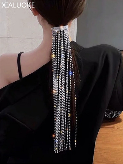 XIALUOKE Vintage Shine pilnas Kalnų krištolas plaukų segtukai moterims Bijoux ilgi kutais Crystal Hair Barrettes Vestuvių banketų papuošalai