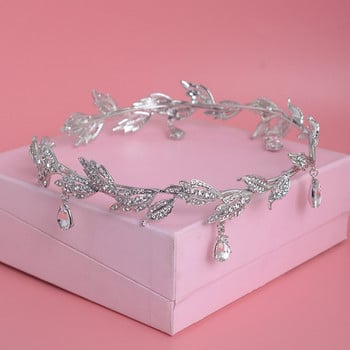 Πολυτελή Crystal Crown Νυφικά Αξεσουάρ Μαλλιά Γάμου Rhinestone Waterdrop Leaf Tiara Crown Headband Frontlet Brides Hair Jewelry