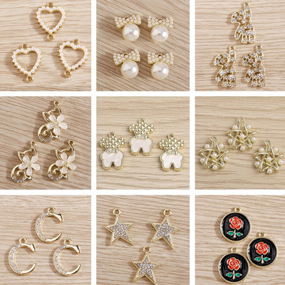 5 bucăți Brelocuri elegante de urs cu animale de cristal pentru realizarea de bijuterii Brelocuri cu flori de stea, lună, pandantive pentru coliere, cercei, accesoriu