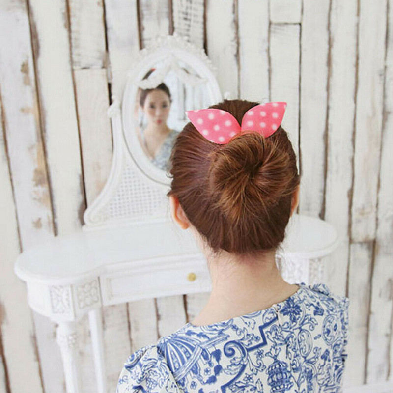 Жени Bunny Ear Sponge Hair Twist Styling Clip Stick Bun Maker Braid Magic Tools Аксесоари Женска лента за коса на точки на цветя