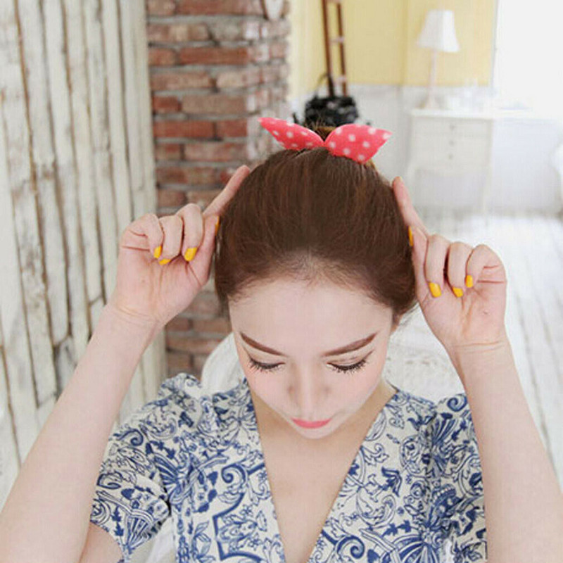 Жени Bunny Ear Sponge Hair Twist Styling Clip Stick Bun Maker Braid Magic Tools Аксесоари Женска лента за коса на точки на цветя