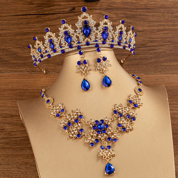 Модни кристални диадеми Корони Булка Сватбен комплект бижута Колие с корона от кристали Обеци за жени Аксесоари Диадема Шапка