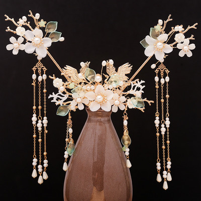 Kineski Hanfu set dodataka za kosu, starinske ukosnice s dugim resama, cvjetni ručno rađeni štapići za kosu, tradicionalni retro nakit