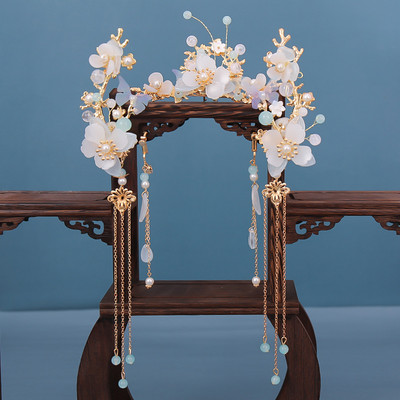 Kineski Hanfu set dodataka za kosu, starinske ukosnice s dugim resama, cvjetni ručno rađeni štapići za kosu, tradicionalni retro nakit