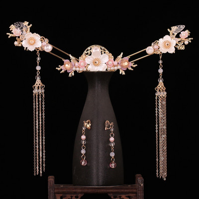 Kineski Hanfu set dodataka za kosu, starinske ukosnice s dugim resama, cvjetni ručno rađeni štapići za kosu, tradicionalni retro nakit