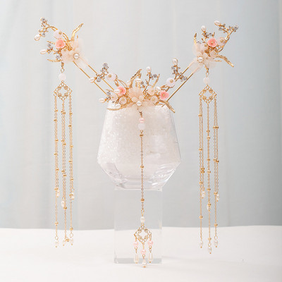 Kineski Hanfu set dodataka za kosu, starinske ukosnice s dugim resama, cvjetni ručno rađeni štapići za kosu, tradicionalni retro nakit