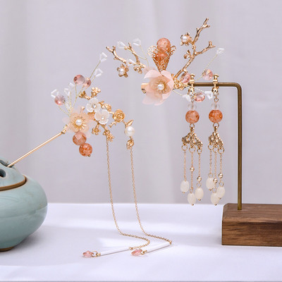 Kineski Hanfu set dodataka za kosu, starinske ukosnice s dugim resama, cvjetni ručno rađeni štapići za kosu, tradicionalni retro nakit