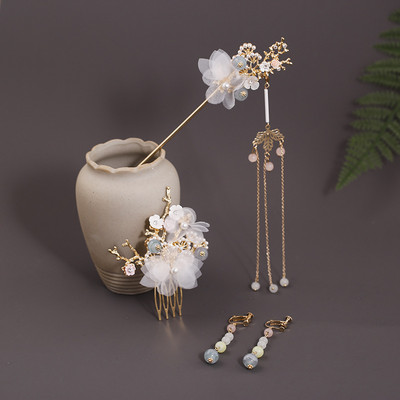 Kineski Hanfu set dodataka za kosu, starinske ukosnice s dugim resama, cvjetni ručno rađeni štapići za kosu, tradicionalni retro nakit