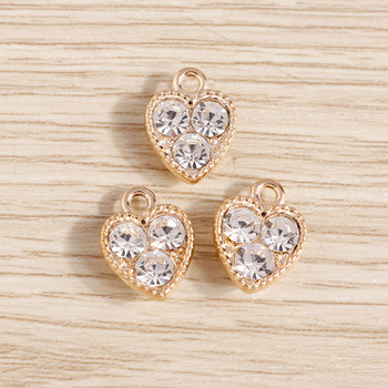 10 τμχ 10*13mm Crystal Love Heart Charms για κοσμήματα Κατασκευή Χρυσό Ασημί Χρώμα Γούρια από κράμα Μενταγιόν DIY Κολιέ Σκουλαρίκια Δώρο