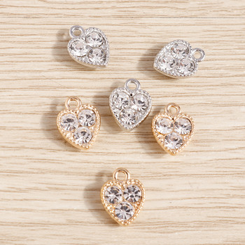 10 τμχ 10*13mm Crystal Love Heart Charms για κοσμήματα Κατασκευή Χρυσό Ασημί Χρώμα Γούρια από κράμα Μενταγιόν DIY Κολιέ Σκουλαρίκια Δώρο