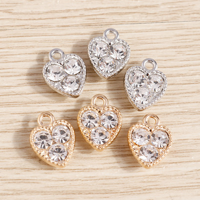 10 бр. 10 * 13 mm Crystal Love Heart Charms за изработка на бижута Златни, сребърни цветни сплави Charms Висулки Направи си сам Колиета Обеци Подарък