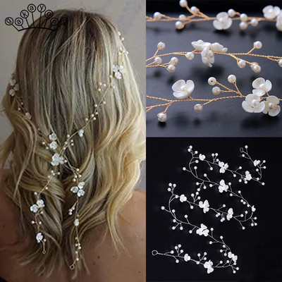Кристални ленти за глава Сватбени аксесоари за коса Ръчно изработени флорални перлени диаманти Шапки Украшение за коса за булки момичета